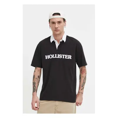 Bavlněné polo tričko Hollister Co. černá barva, s aplikací