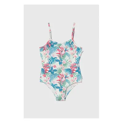 Jednodílné dětské plavky Pepe Jeans HIBISCUS FRILL SWIMSUIT zelená barva