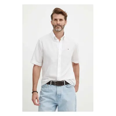 Košile s příměsí lnu Tommy Hilfiger bílá barva, regular, s límečkem button-down, MW0MW35323