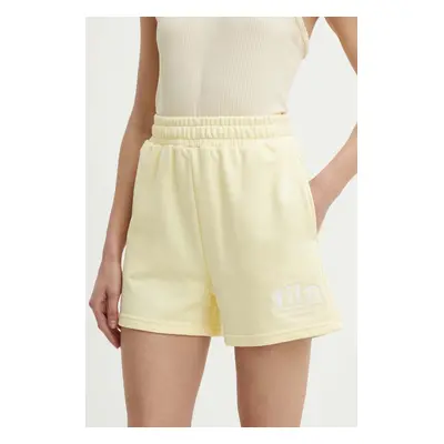 Kraťasy Fila Linyi dámské, žlutá barva, s aplikací, high waist, FAW0763