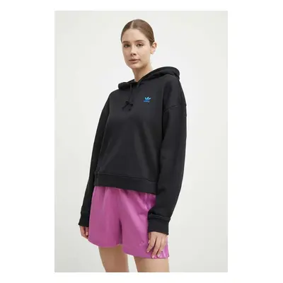 Bavlněná mikina adidas Originals dámská, černá barva, s kapucí, s aplikací, IU2458