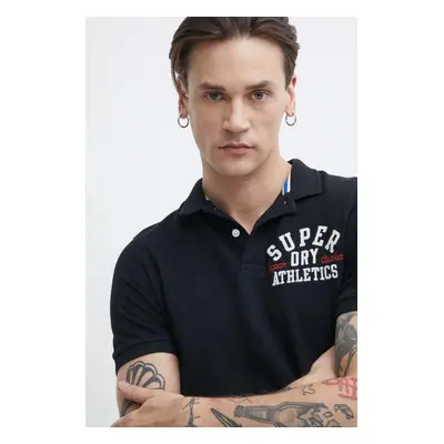 Bavlněné polo tričko Superdry černá barva, s aplikací