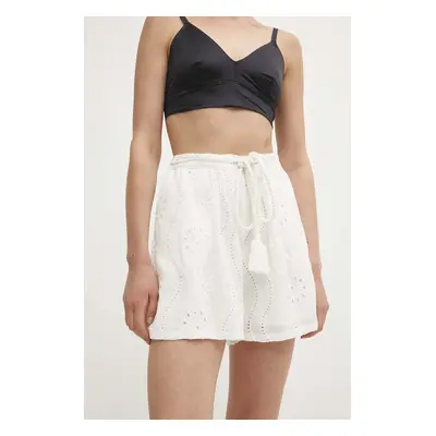 Lněné šortky Answear Lab bílá barva, high waist