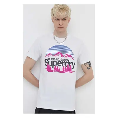 Bavlněné tričko Superdry bílá barva, s potiskem