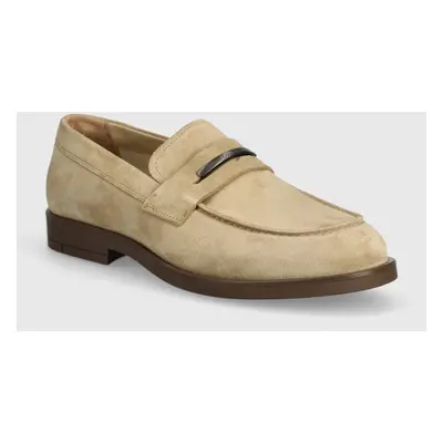 Semišové mokasíny Calvin Klein MOCCASIN SUEDE pánské, béžová barva, HM0HM01469