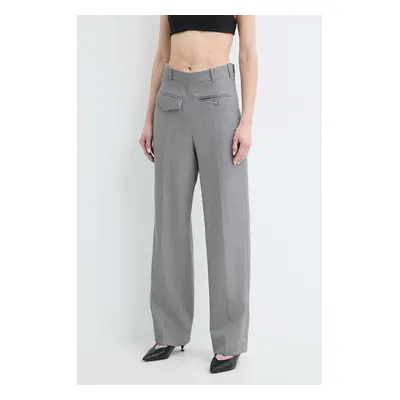 Vlněné kalhoty Victoria Beckham šedá barva, střih chinos, high waist, 1224WTR005385A