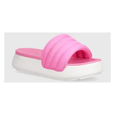 Pantofle Puma Karmen Slide Puffy dámské, růžová barva, na platformě, 395399