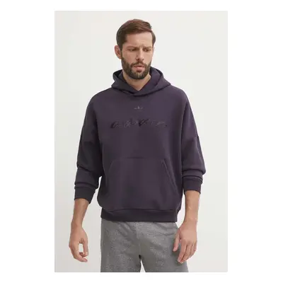 Mikina adidas Originals pánská, fialová barva, s kapucí, s aplikací, IT7501