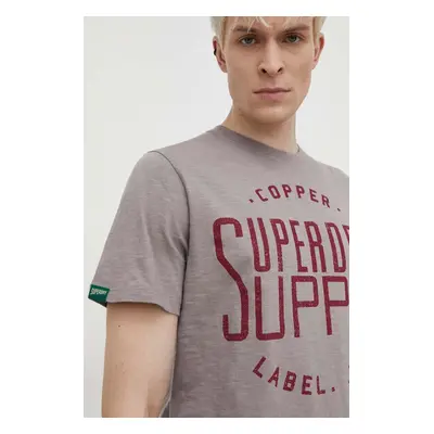 Bavlněné tričko Superdry šedá barva, s potiskem