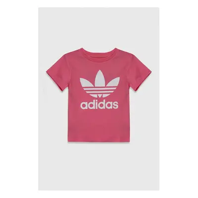 Dětské bavlněné tričko adidas Originals TREFOIL TEE růžová barva