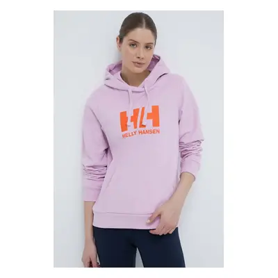 Bavlněná mikina Helly Hansen HH LOGO 2.0 dámská, růžová barva, s kapucí, s potiskem, 34460