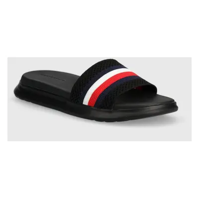 Pantofle Tommy Hilfiger DUAL DENSITY RWB KNIT POOL SLIDE pánské, černá barva, FM0FM05018