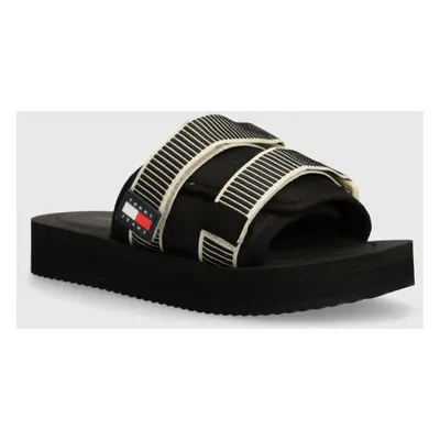 Pantofle Tommy Jeans TJM SANDAL CASUAL pánské, černá barva, EM0EM01389