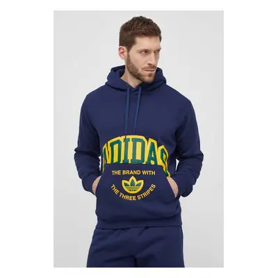 Mikina adidas Originals pánská, tmavomodrá barva, s kapucí, s potiskem, IS0235