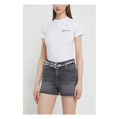 Džínové šortky Karl Lagerfeld Jeans dámské, šedá barva, hladké, high waist