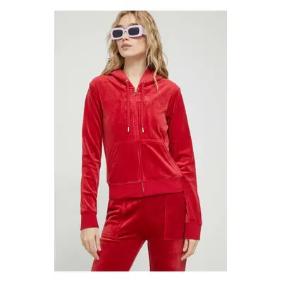 Mikina Juicy Couture Robertson dámská, červená barva, s kapucí, hladká