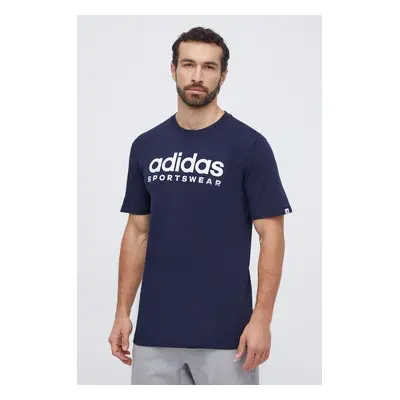 Bavlněné tričko adidas tmavomodrá barva, s potiskem, IW8834