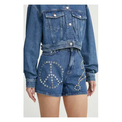 Džínové šortky Moschino Jeans dámské, s aplikací, high waist