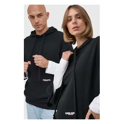 Mikina Karl Lagerfeld Karl Lagerfeld x Cara Delevingne unisex, černá barva, s kapucí, s aplikací