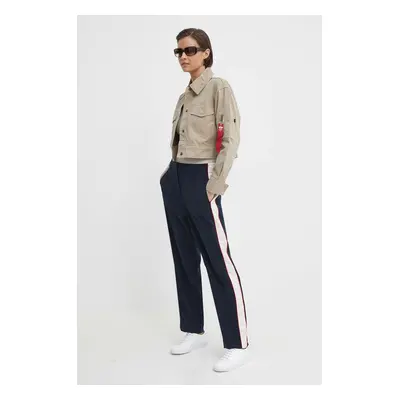 Kalhoty Tommy Hilfiger dámské, tmavomodrá barva, přiléhavé, high waist, WW0WW41607