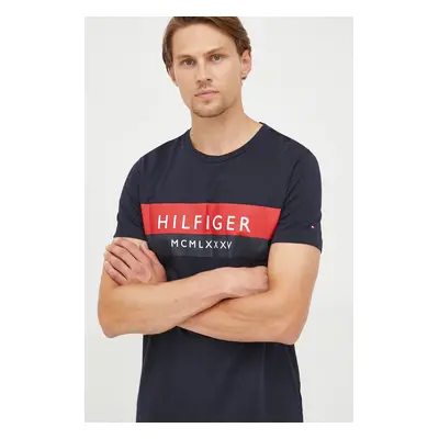 Bavlněné tričko Tommy Hilfiger tmavomodrá barva, s potiskem