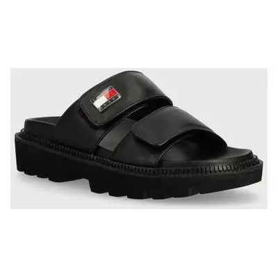 Pantofle Tommy Jeans TJW PUFFED SANDAL dámské, černá barva, EN0EN02560