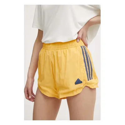 Kraťasy adidas TIRO dámské, žlutá barva, s aplikací, high waist, IS0722