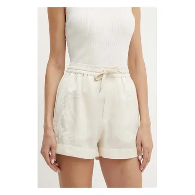 Kraťasy Pinko dámské, béžová barva, s aplikací, high waist, 103743 A1XM