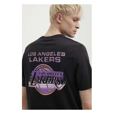 Bavlněné tričko New Era LOS ANGELES LAKERS černá barva, s potiskem