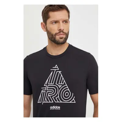 Bavlněné tričko adidas TIRO černá barva, s potiskem, IS2877