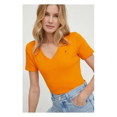 Bavlněné tričko Tommy Hilfiger oranžová barva, WW0WW40584