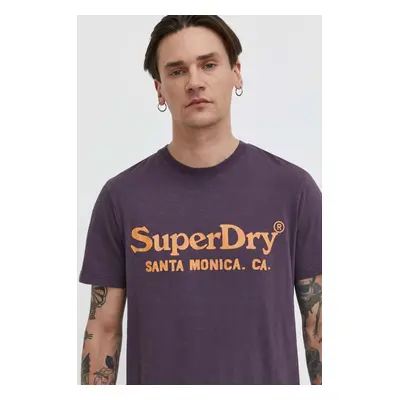 Bavlněné tričko Superdry fialová barva, s potiskem