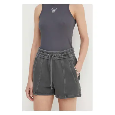 Bavlněné šortky G-Star Raw šedá barva, hladké, high waist, D24571-D575