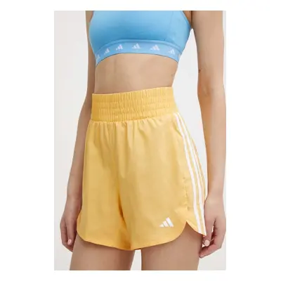 Tréninkové šortky adidas Performance Pacer žlutá barva, s aplikací, high waist, IS2179