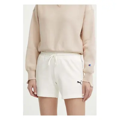 Bavlněné šortky Puma BETTER ESSENTIALS béžová barva, hladké, high waist, 680974