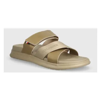 Kožené pantofle Tommy Hilfiger D DENSITY MIX SANDAL pánské, béžová barva, FM0FM05004