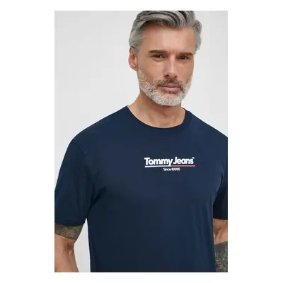 Bavlněné tričko Tommy Jeans tmavomodrá barva, s potiskem, DM0DM18590