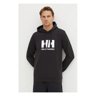 Bavlněná mikina Helly Hansen HH LOGO HOODIE pánská, černá barva, s kapucí, s aplikací, 33977