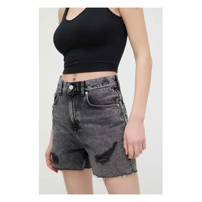 Džínové šortky Tommy Jeans dámské, šedá barva, hladké, high waist, DW0DW17652