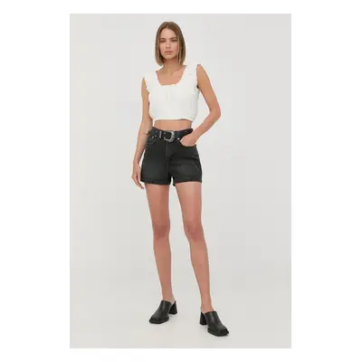 Džínové šortky The Kooples dámské, šedá barva, hladké, high waist