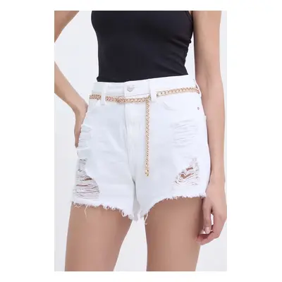 Džínové šortky Guess dámské, bílá barva, hladké, high waist, W4GD74 D5EN0