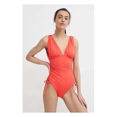 Jednodílné plavky MICHAEL Michael Kors SHIRRED PLUNGE ONE PIECE červená barva, mírně vyztužený k