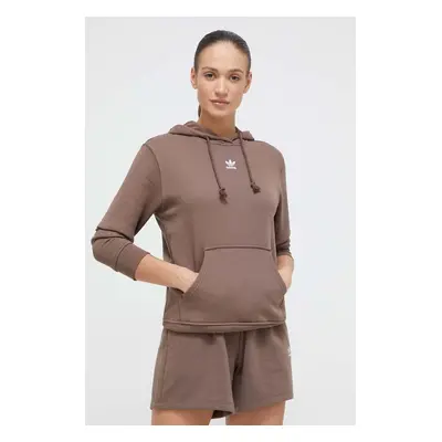 Bavlněná mikina adidas Originals dámská, hnědá barva, s kapucí, hladká, IR5936