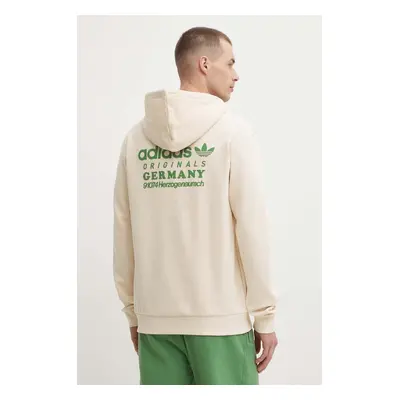 Bavlněná mikina adidas Originals pánská, béžová barva, s kapucí, s aplikací, IR9309