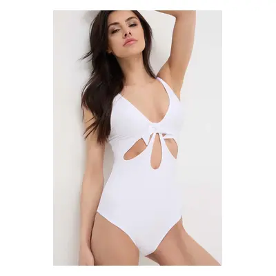 Jednodílné plavky Pepe Jeans WAVE KNOT SWIMSUIT bílá barva, měkký košík, PLB10489