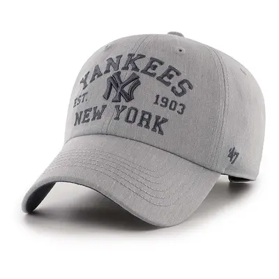 Bavlněná baseballová čepice 47 brand MLB New York Yankees šedá barva, s aplikací, BCPTN-MLDAR17K