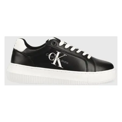 Kožené sneakers boty Calvin Klein Jeans CHUNKY CUPSOLE MONO LTH WN černá barva, YW0YW00823