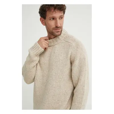 Vlněný svetr Universal Works VINCENT TURTLE NECK pánský, béžová barva, hřejivý, 29472