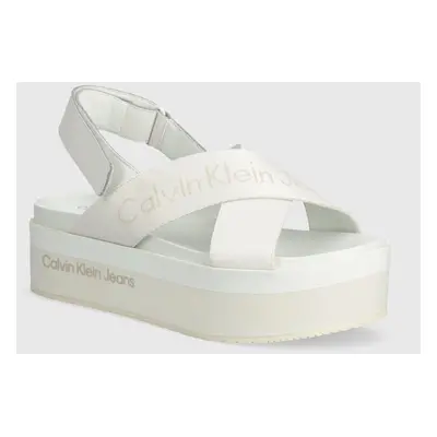 Sandály Calvin Klein Jeans FLATFORM SANDAL SLING IN MR dámské, bílá barva, na platformě, YW0YW01