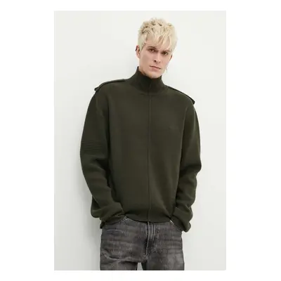 Vlněný svetr A-COLD-WALL* UTILITY MOCK NECK KNIT pánský, zelená barva, s golfem, ACWMK152